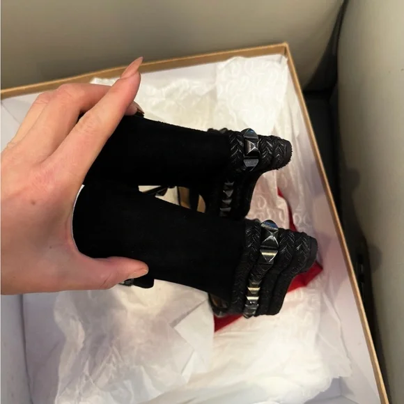 Christian Louboutin Black Studded Espadrille Wedge Sandals - Picture 5 of 7